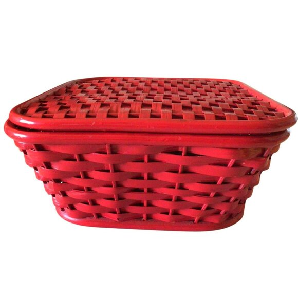 Red Woven Wooden Basket Hinged Lid Dresser Storage Accessory Box Philippines - Picture 8 of 14